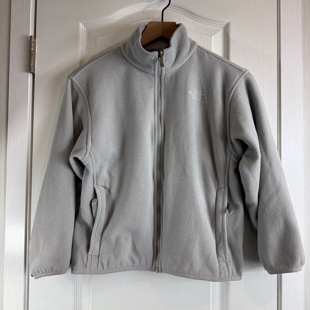 The North Face Girls Fleece Jacket Zip Up Light Gray Size M